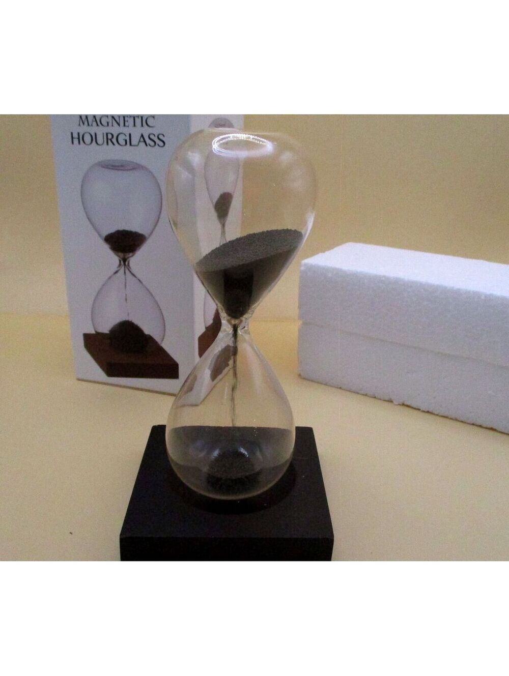 Magnetic Hourglass Black Sand Iron Filings Glass Timer Magnetic Base New Box